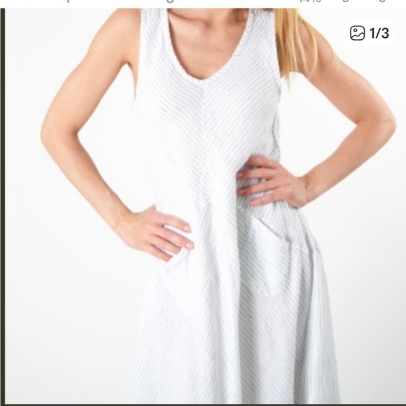 Luna Luz Margarita midi linen dress, pin stripe A line sleeveless pocket tank - Picture 2 of 9